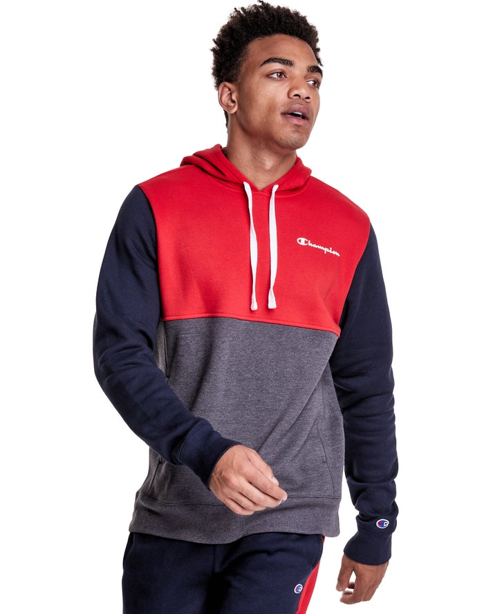 Champion Hoodie Heren - Grijs/Rood - Colorblock Fleece ( 410632-FHP )